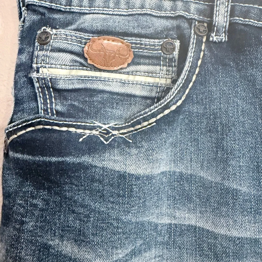 Platini Mens Bootcut Jeans Medium Wash Denim 42x30 Western Contrast Stitch